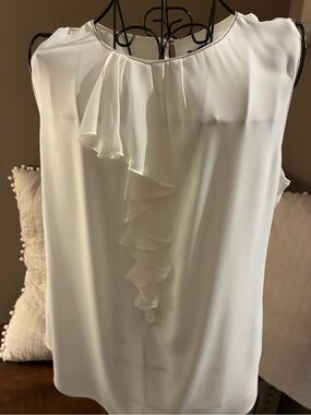 White House Black Market White Ruffled Front Sleeveless Top